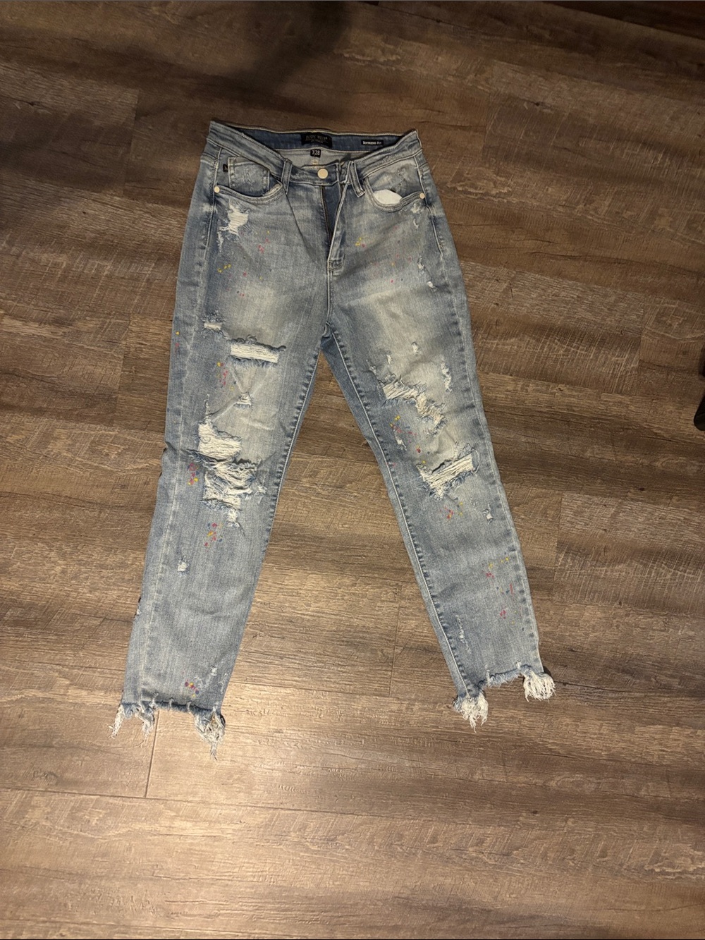 Judy Blue Light Blue Distressed Boyfriend Jeans with Paint Specks
